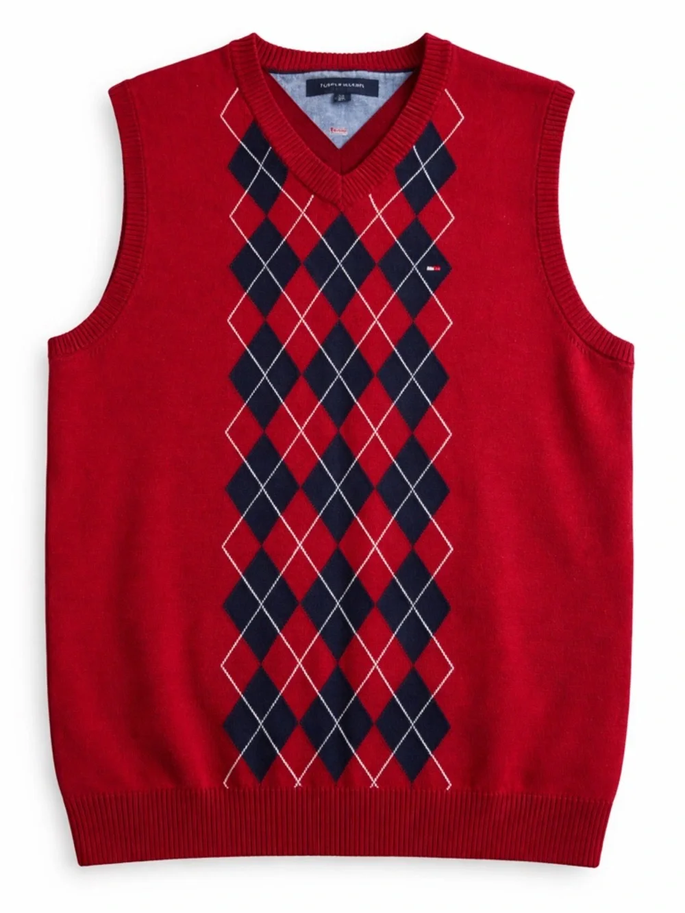 Tommy Hilfiger Red Argyle Sweater Vest Men’s / Women’s Preppy Y2K Oversized 🔥